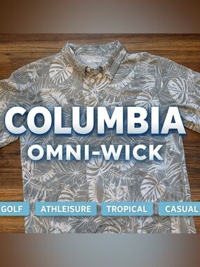 Columbia Omni-Wick Polo Shirt Tropical Print Gray White Men’s M